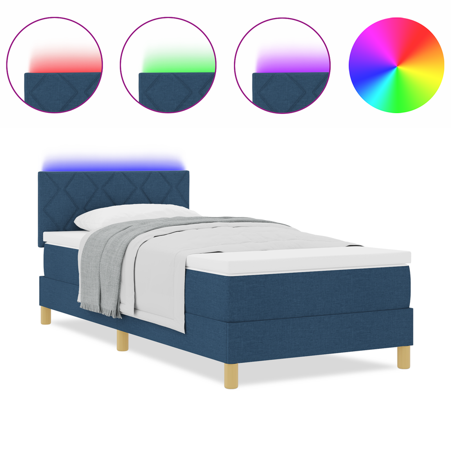 Boxspring Bed met Matras & LED Blauw 100x200 cm Stof