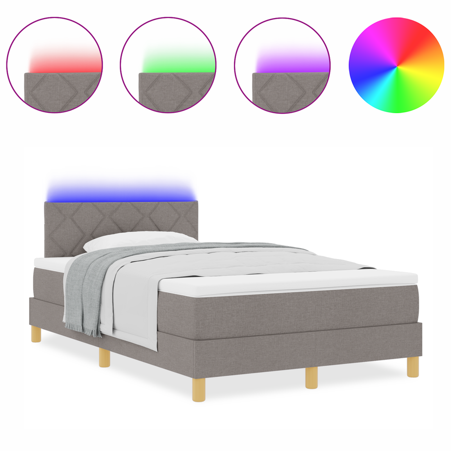 Box Spring Bed met Matras & LED Taupe 120x200 cm Stof