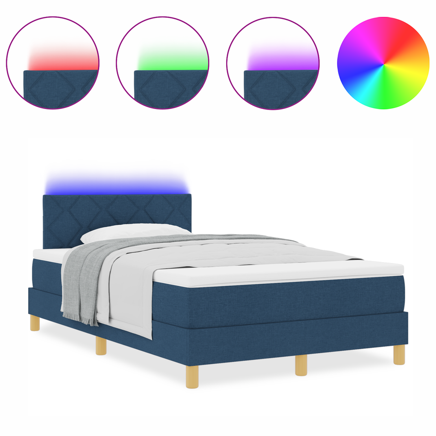 Boxspringbed met Matras & LED Blauw 120x200 cm Stof