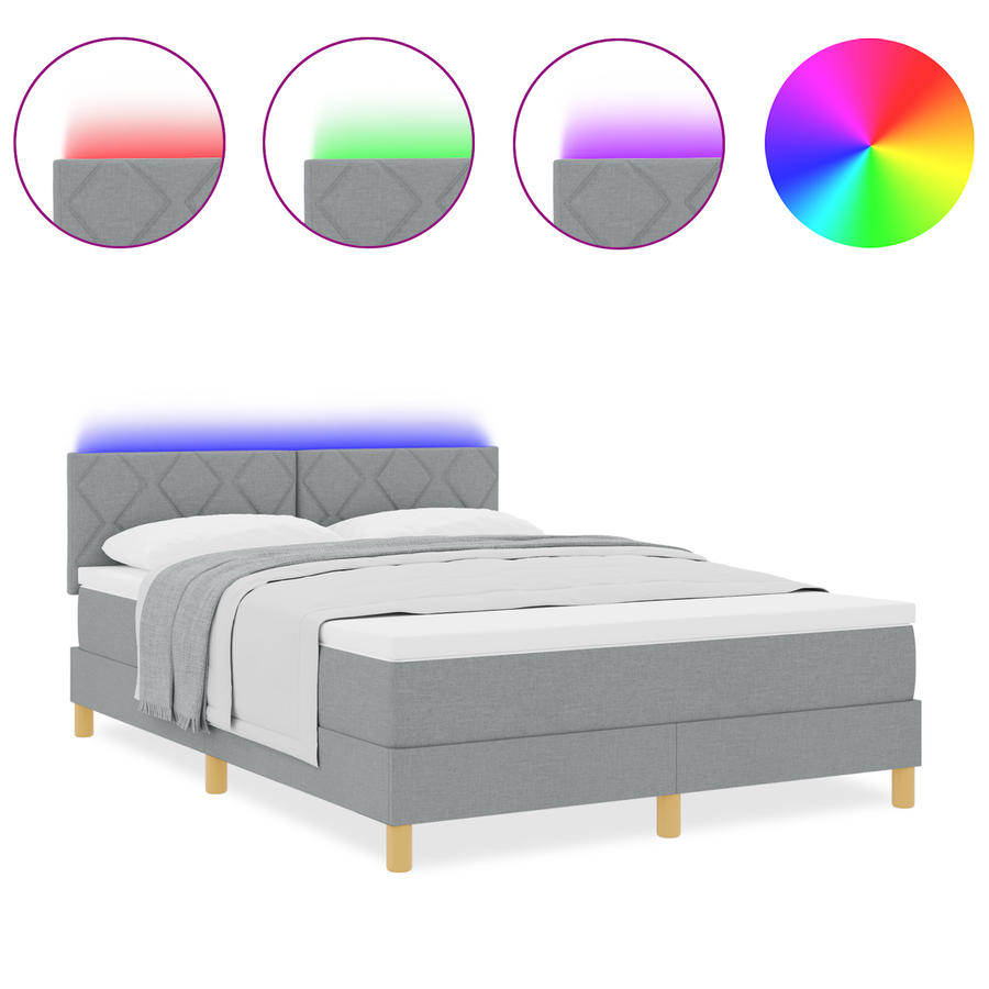Boxspring Bed met Matras & LED Lichtgrijs 160x200 cm Stof