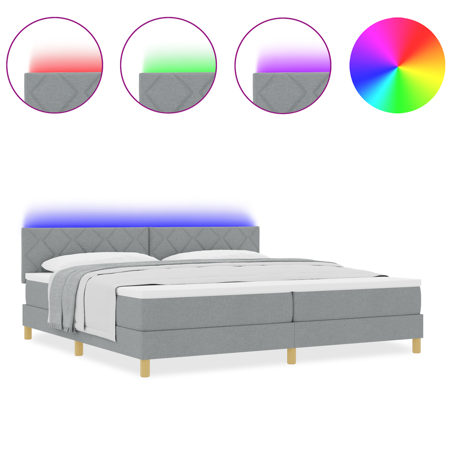 Boxspringbed met Matras & LED Lichtgrijs 200x200 cm Stof