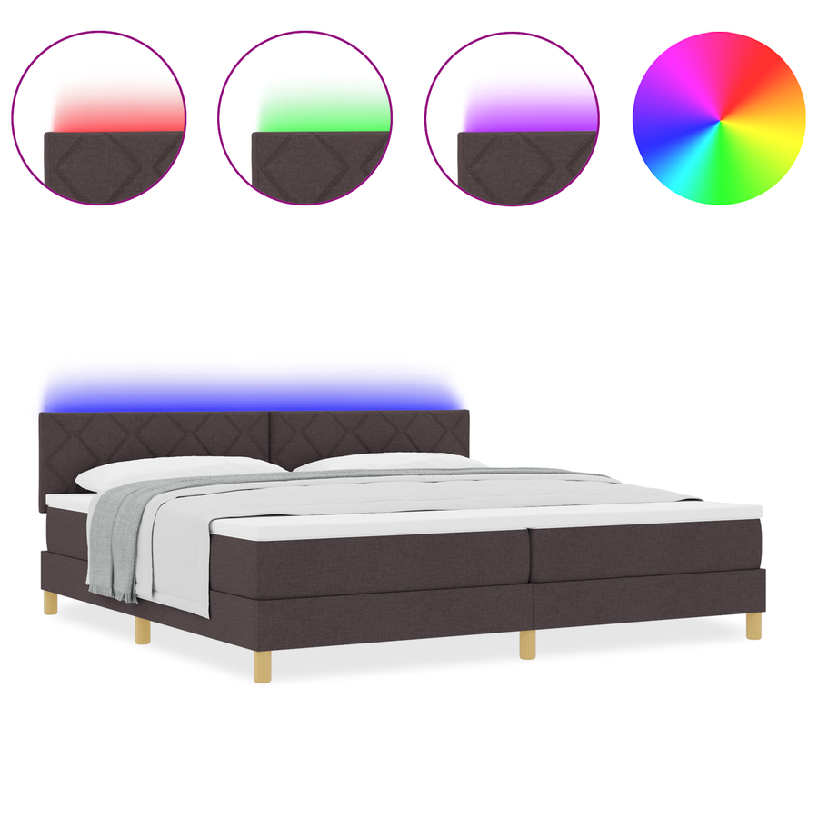 Boxspring Bed met Matras & LED Donkerbruin 200x200 cm Stof