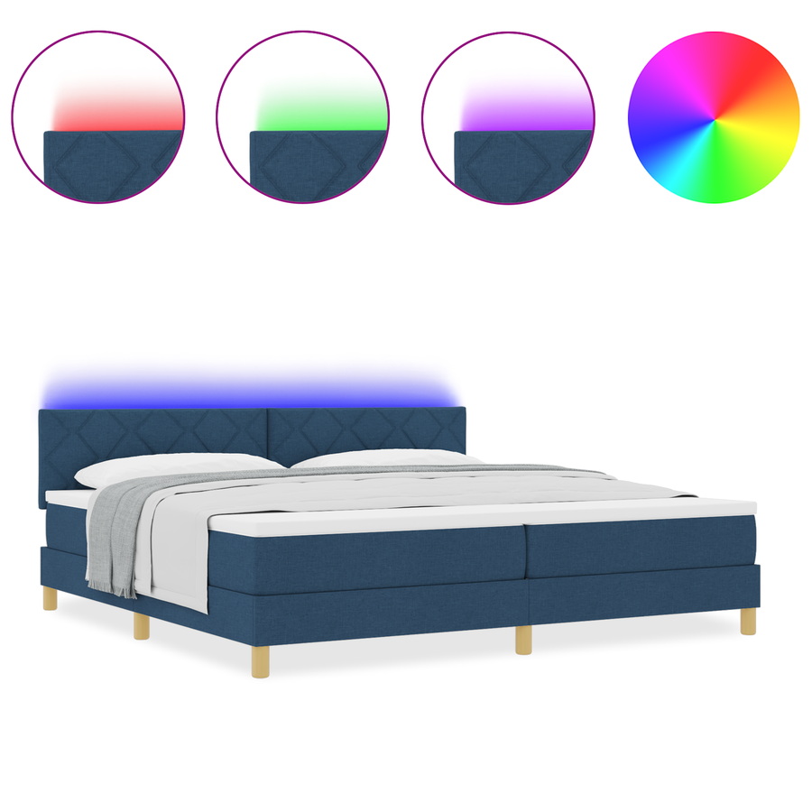 Boxspringbed met Matras & LED Blauw 200x200 cm Stof