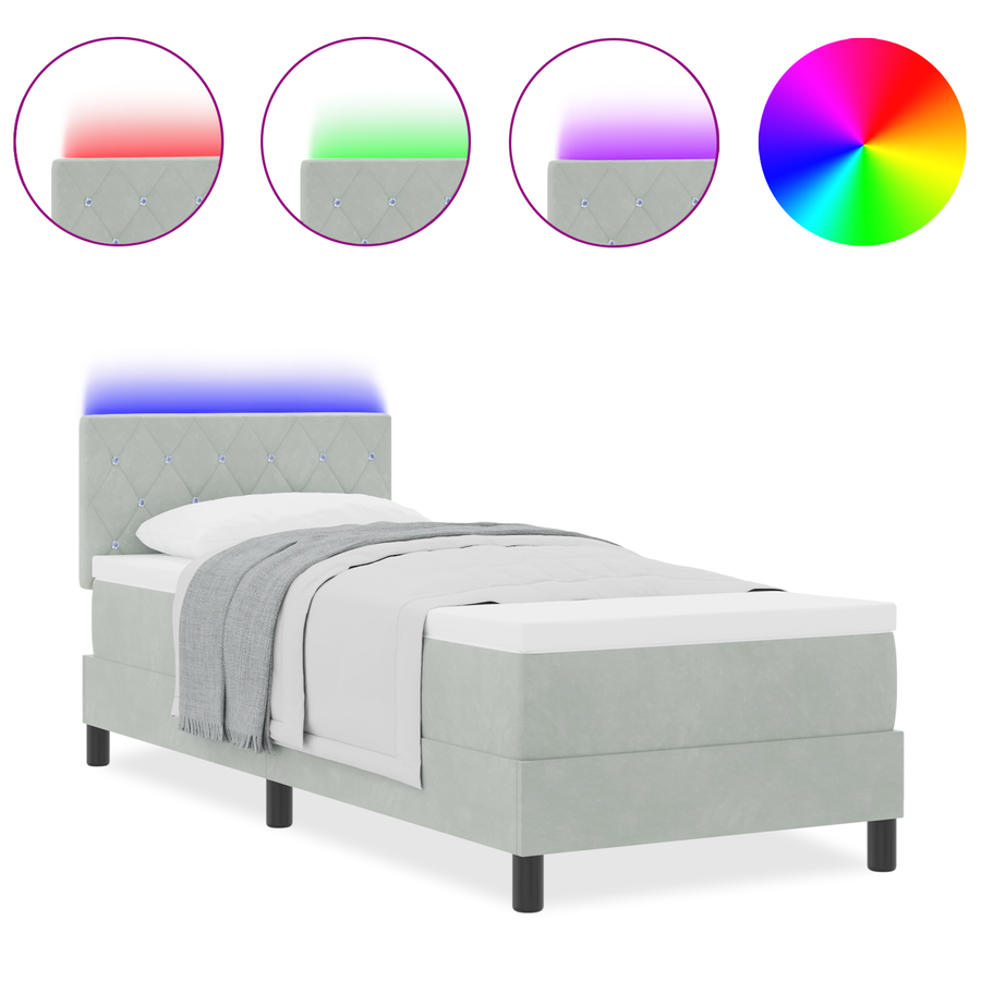 Boxspringbed met matras en LED fluweel lichtgrijs 80x200 cm