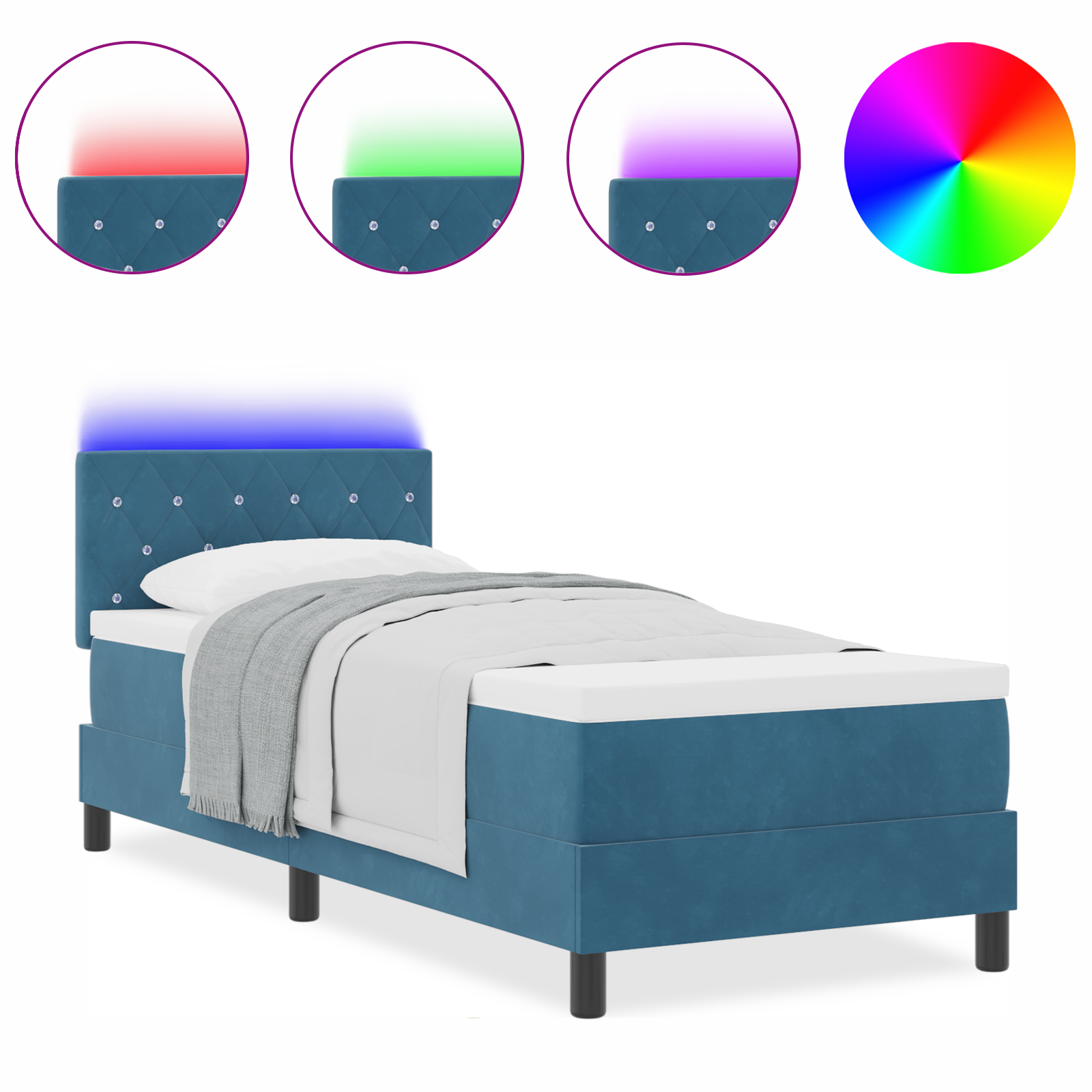 Boxspringbed met matras en LED fluweel donkerblauw 80x200 cm