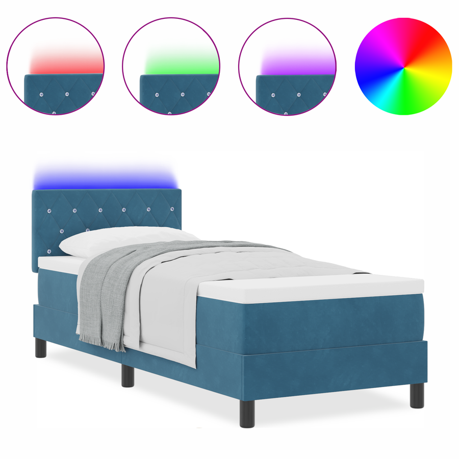Boxspringbed met matras en LED fluweel donkerblauw 80x200 cm