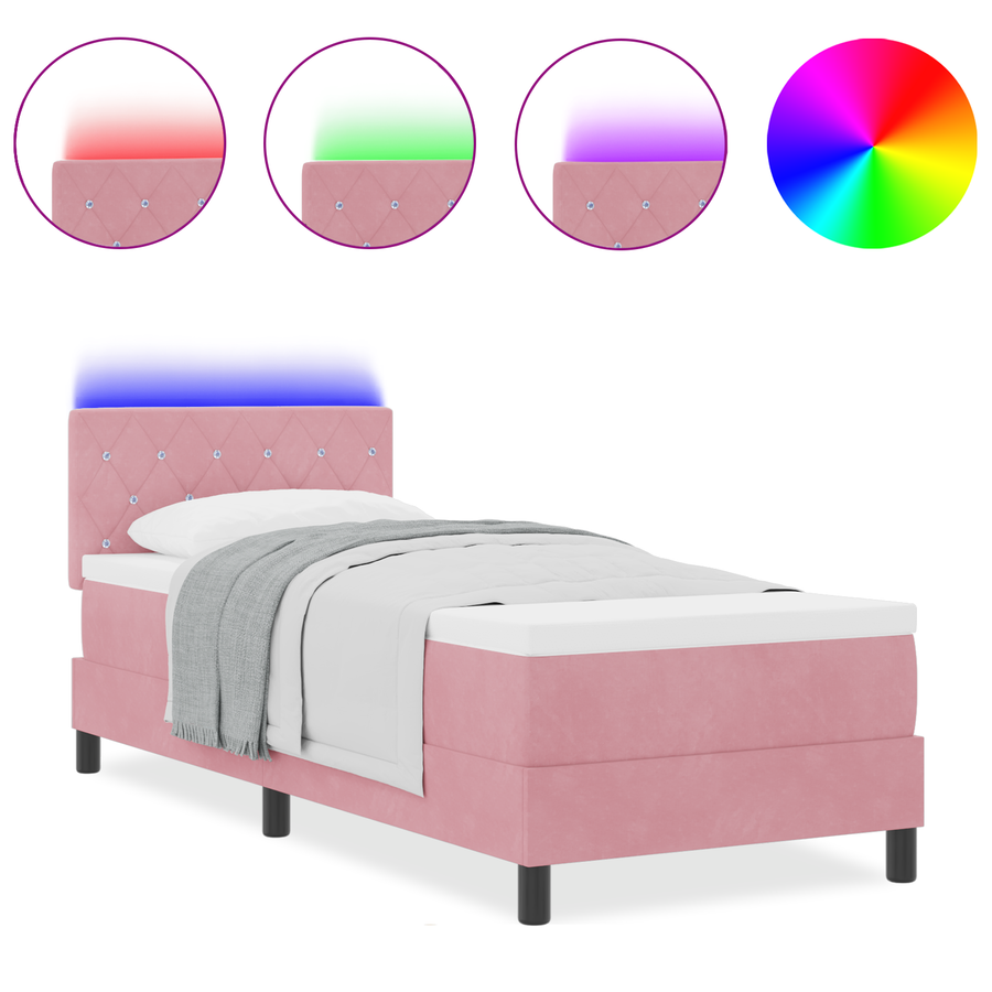 Boxspringbed met matras en LED fluweel roze 80x200 cm