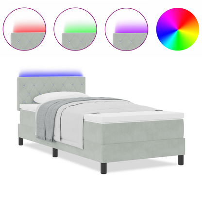 Boxspringbed met matras en LED fluweel lichtgrijs 90x190 cm
