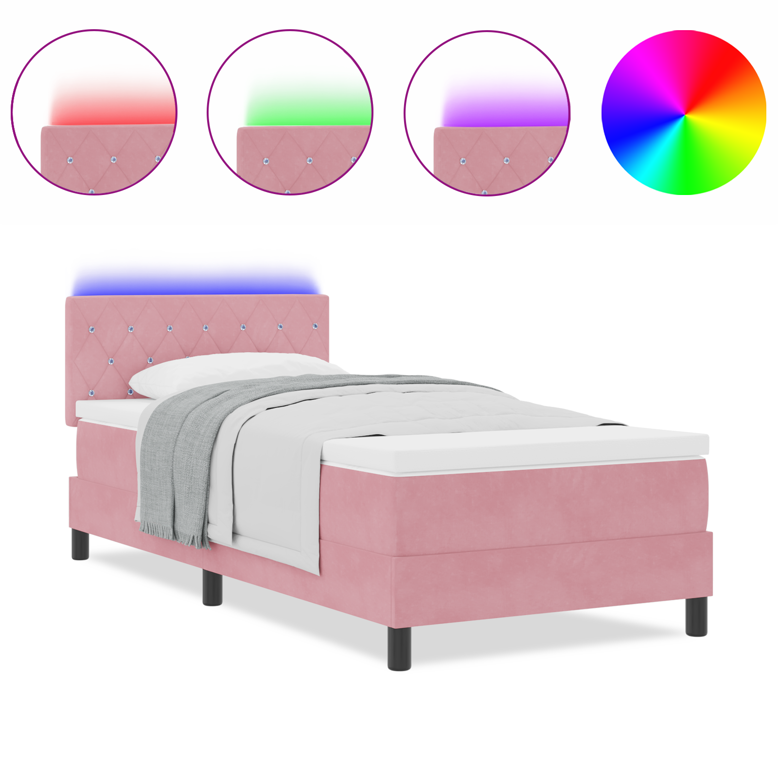 Boxspringbed met matras en LED fluweel roze 90x190 cm