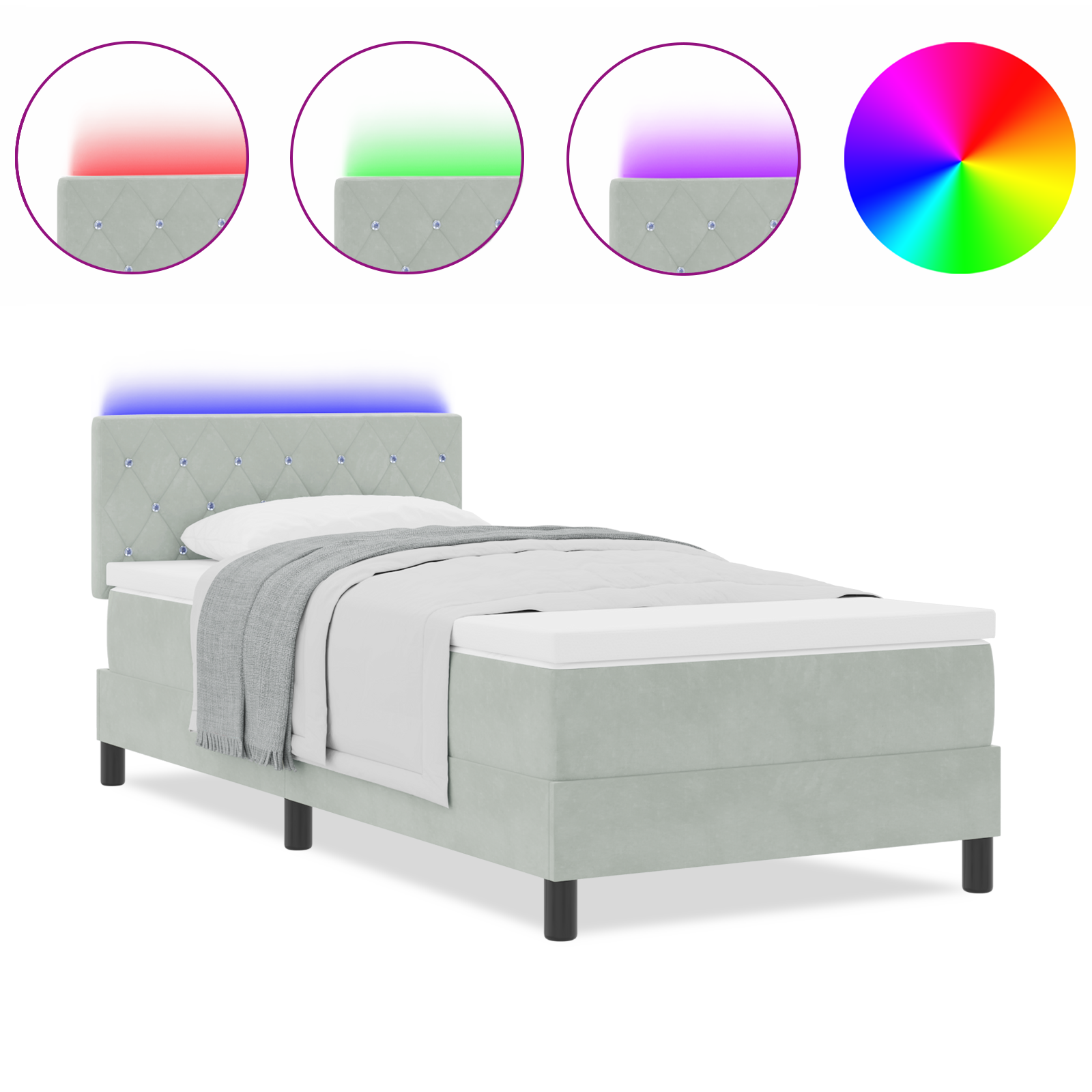 Boxspringbed met matras en LED fluweel lichtgrijs 90x200 cm