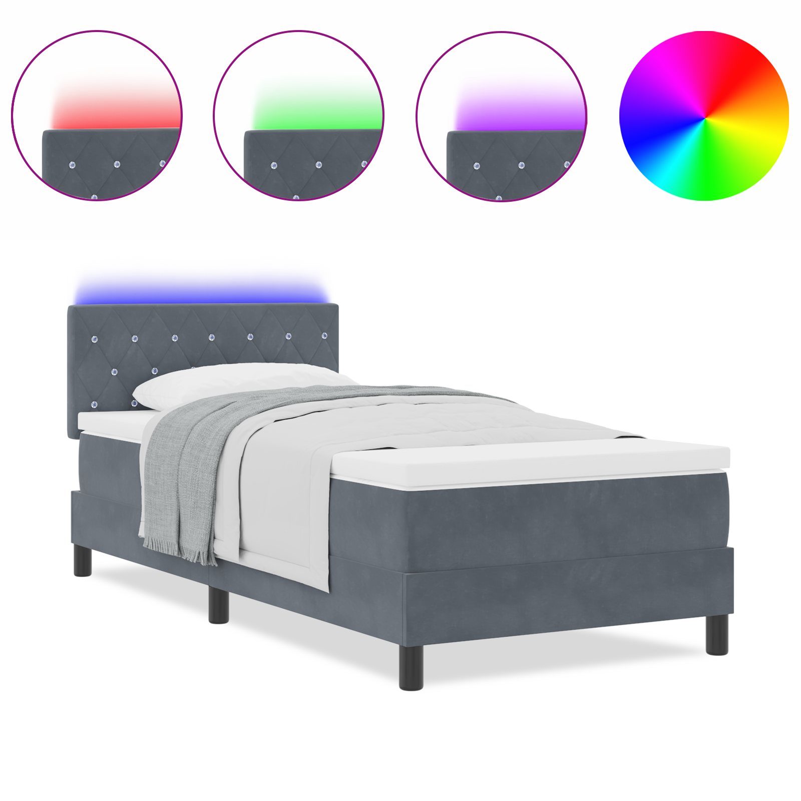 Boxspringbed met matras en LED fluweel donkergrijs 90x200 cm