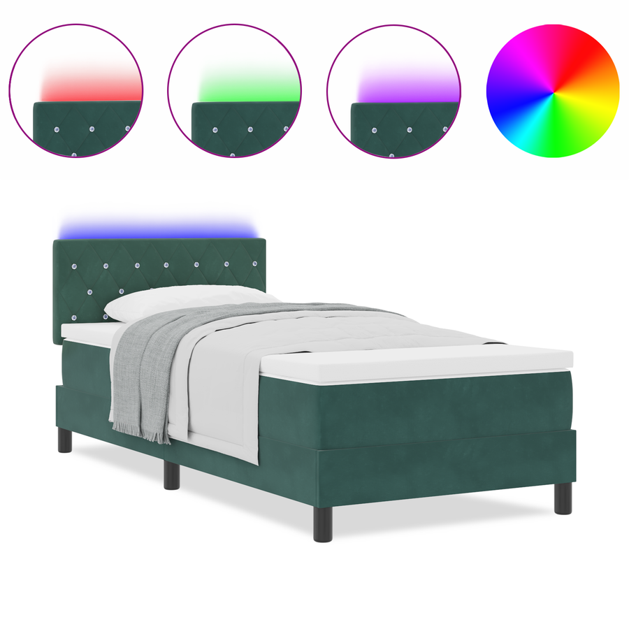 Boxspringbed met matras en LED fluweel donkergroen 100x200 cm