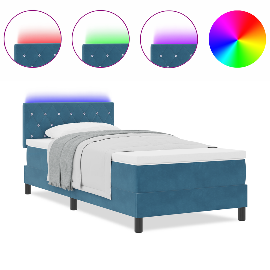 Boxspringbed met matras en LED fluweel donkerblauw 100x200 cm