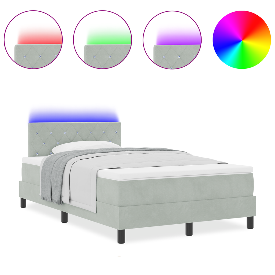 Boxspringbed met Matras & LED Lichtgrijs 120x190 cm Fluweel