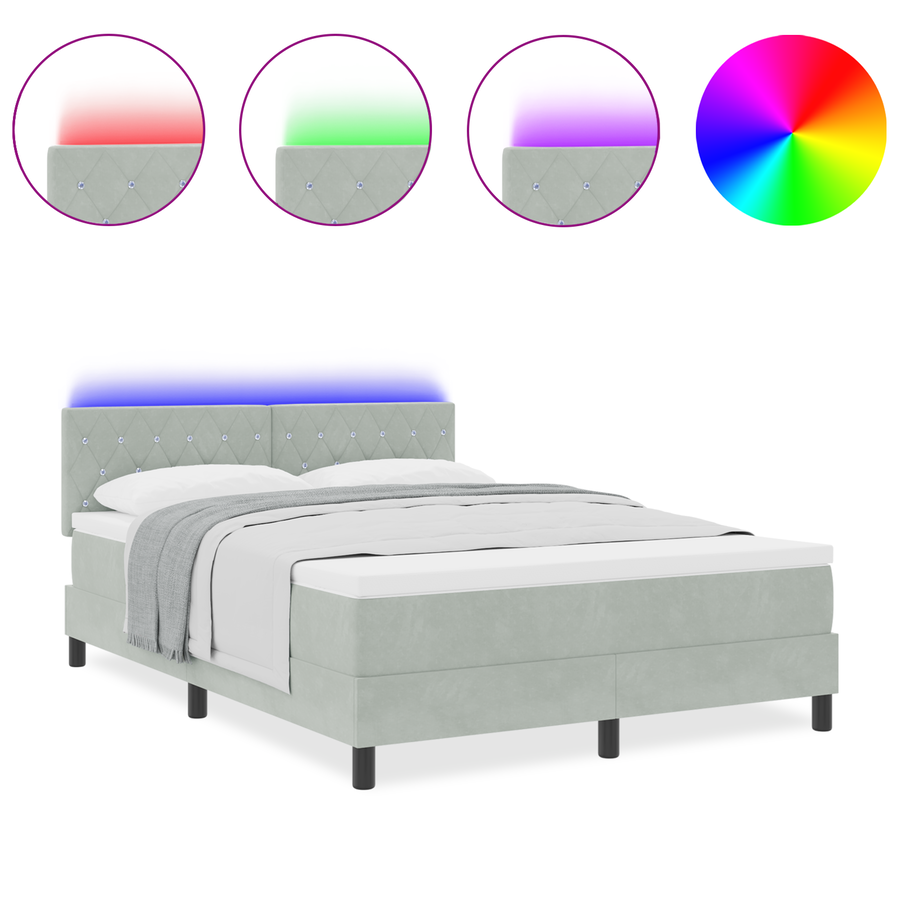 Boxspringbed met matras en LED fluweel lichtgrijs 140x190 cm