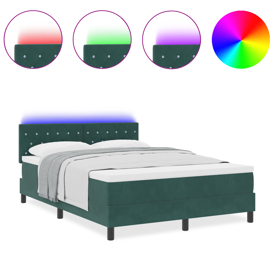 Boxspringbed met matras en LED fluweel donkergroen 140x190 cm