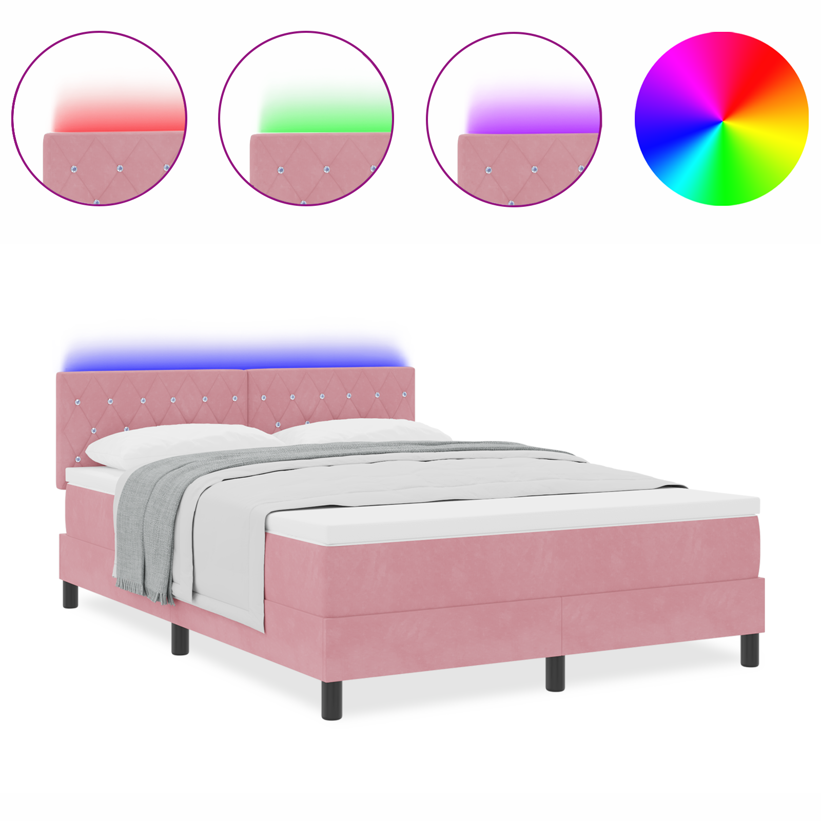 Boxspringbed met matras en LED fluweel roze 140x190 cm
