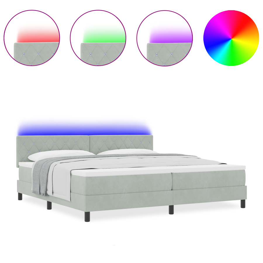 Boxspringbed met matras en LED fluweel lichtgrijs 200x200 cm