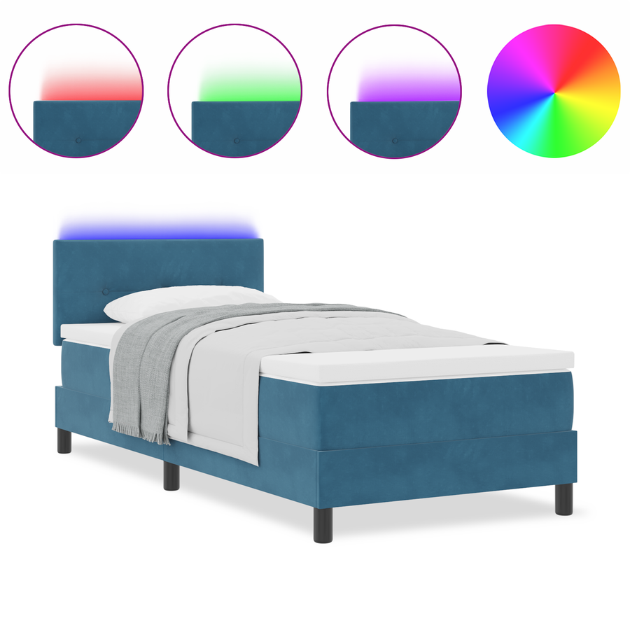 Boxspringbed met matras en LED fluweel donkerblauw 90x190 cm