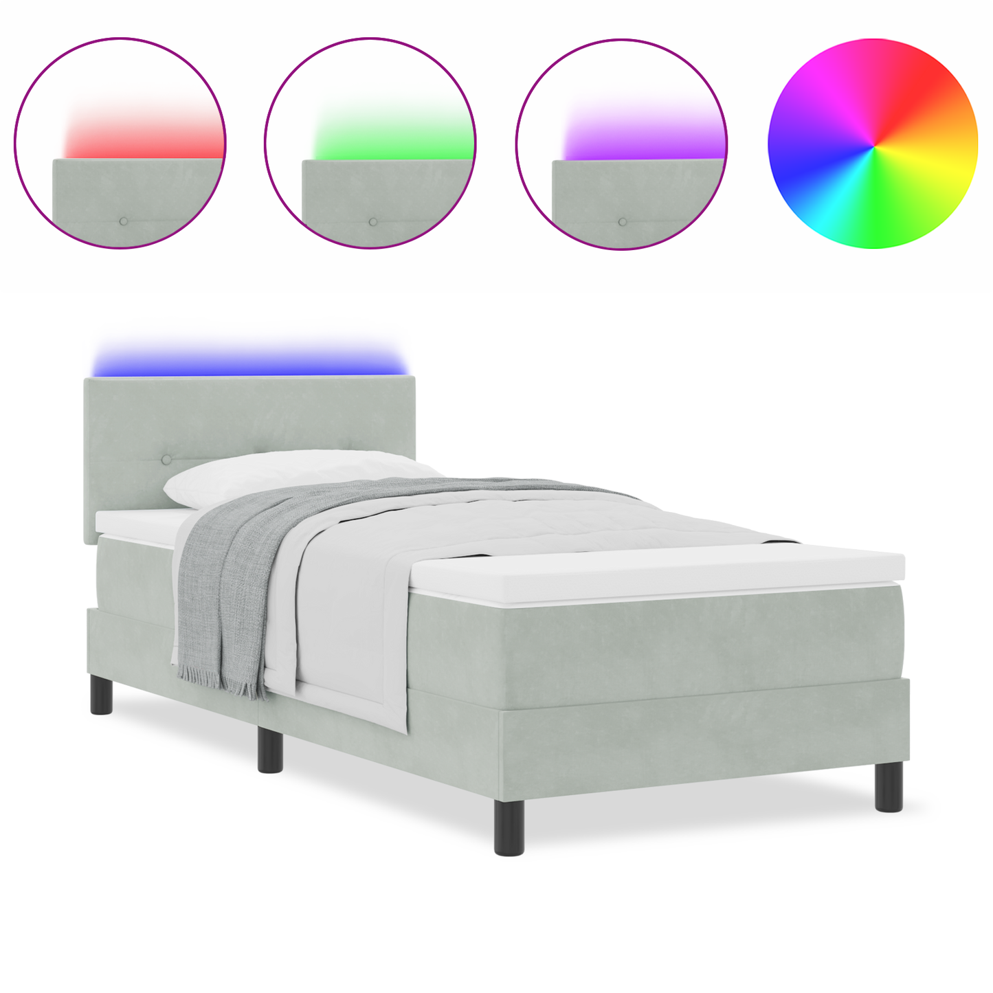 Boxspringbed met matras en LED fluweel lichtgrijs 90x200 cm