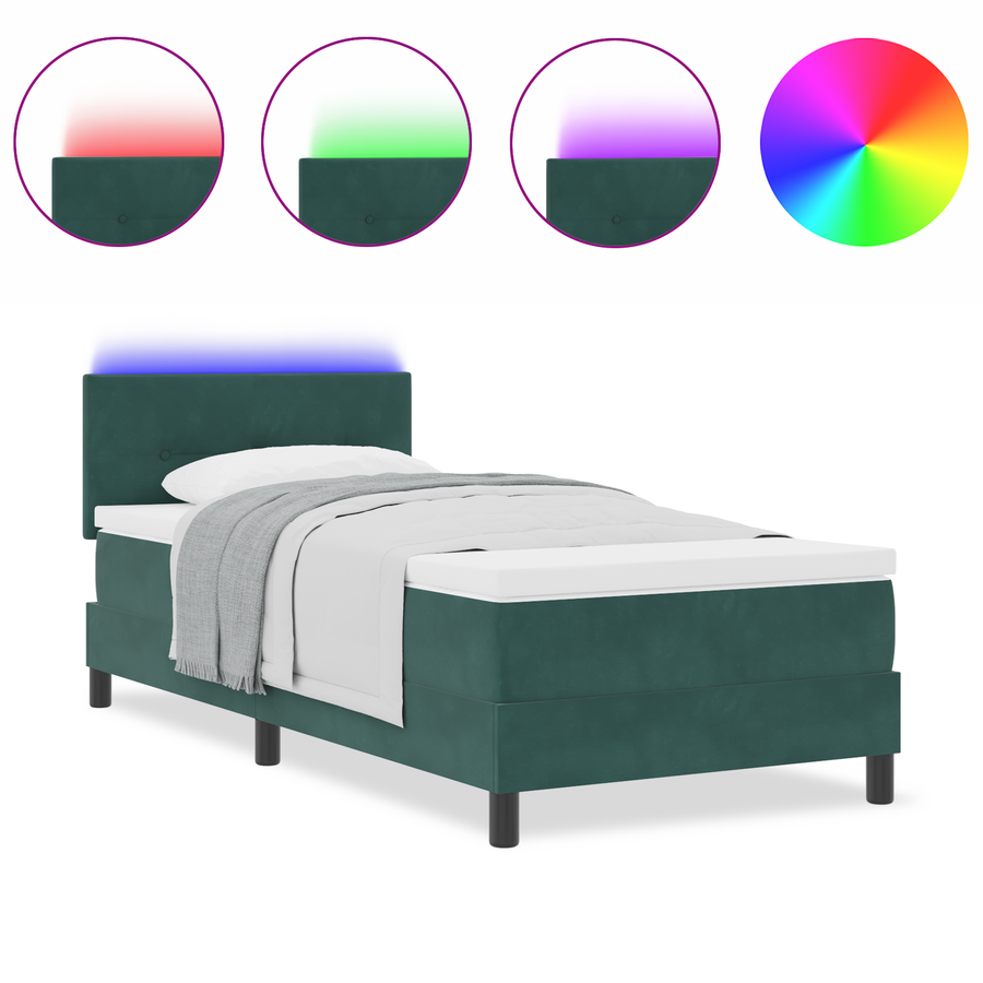 Boxspringbed met matras en LED fluweel donkergroen 100x200 cm