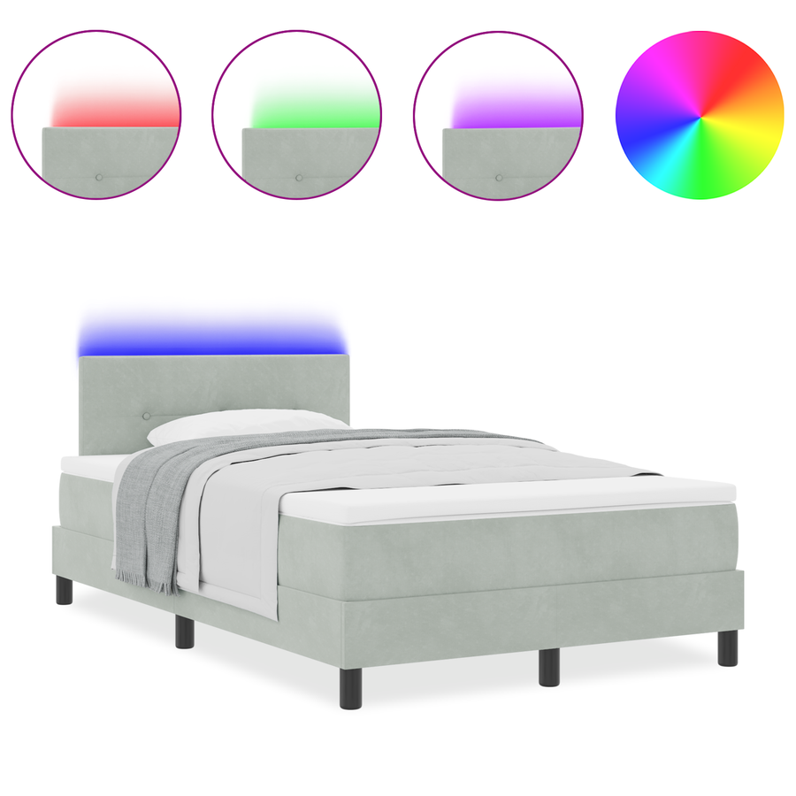 Boxspringbed met matras en LED fluweel lichtgrijs 120x200 cm