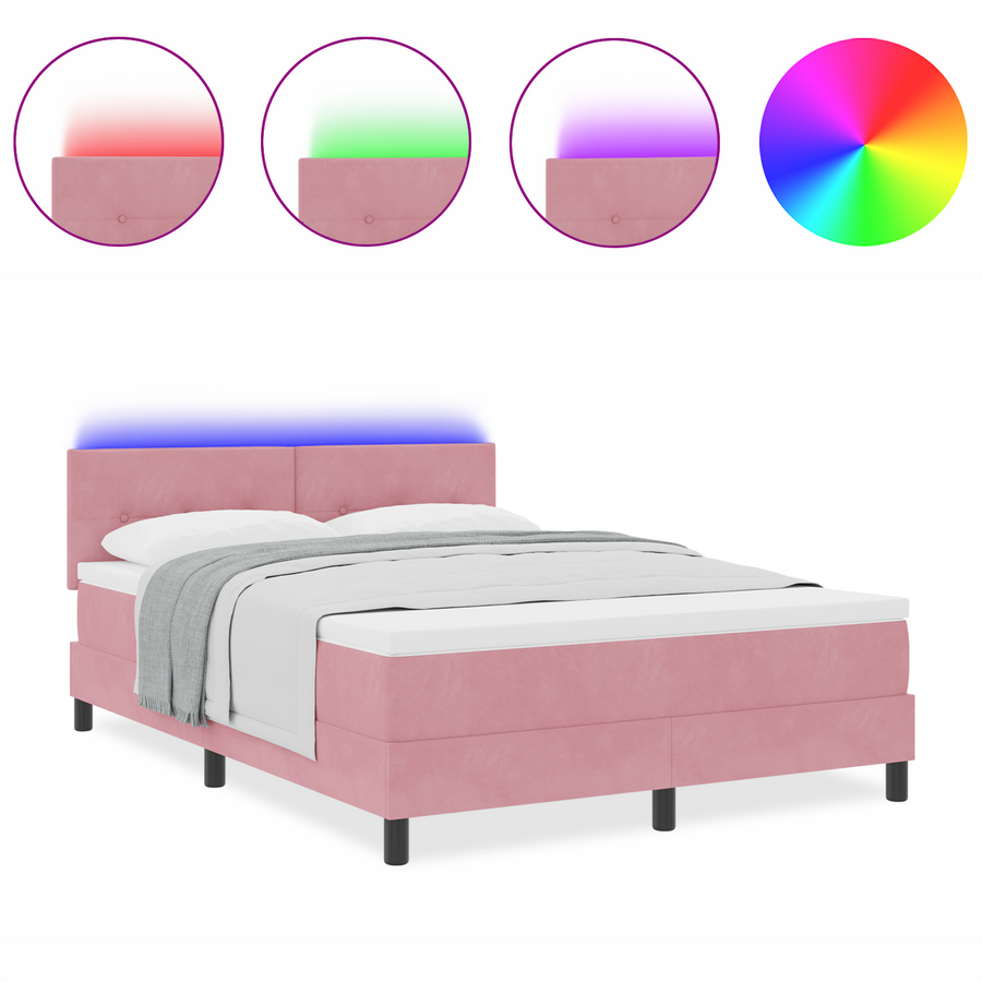 Boxspringbed met matras en LED fluweel roze 140x190 cm