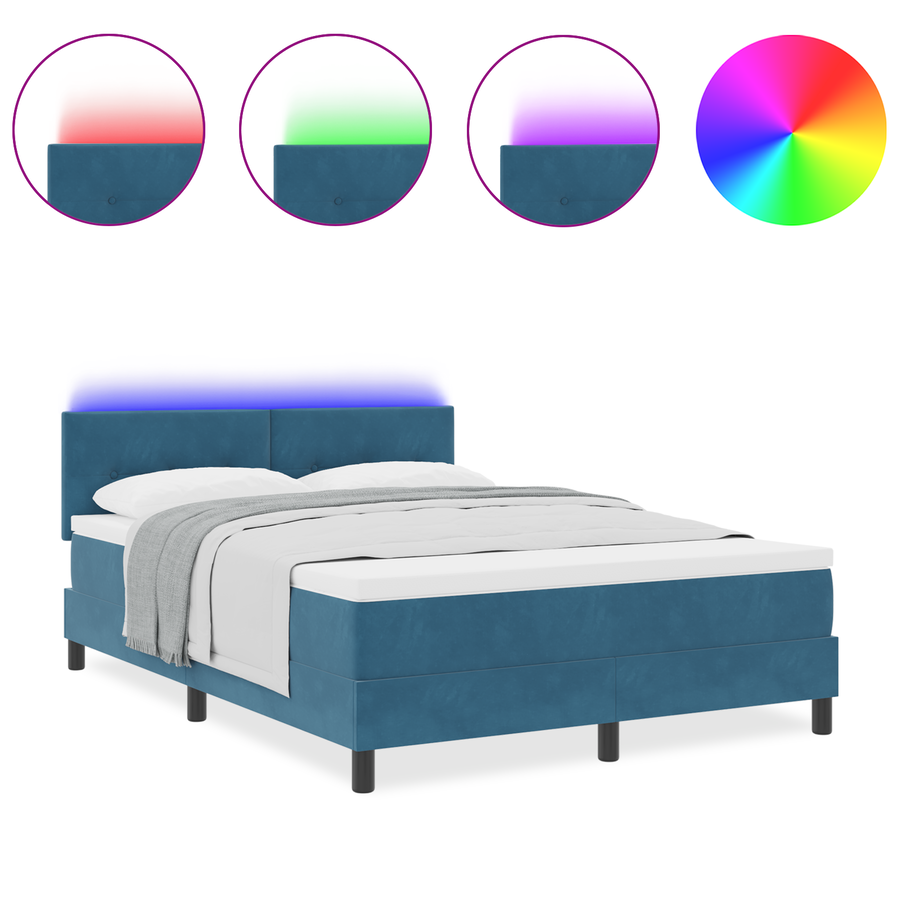 Boxspringbed met matras en LED fluweel donkerblauw 140x200 cm