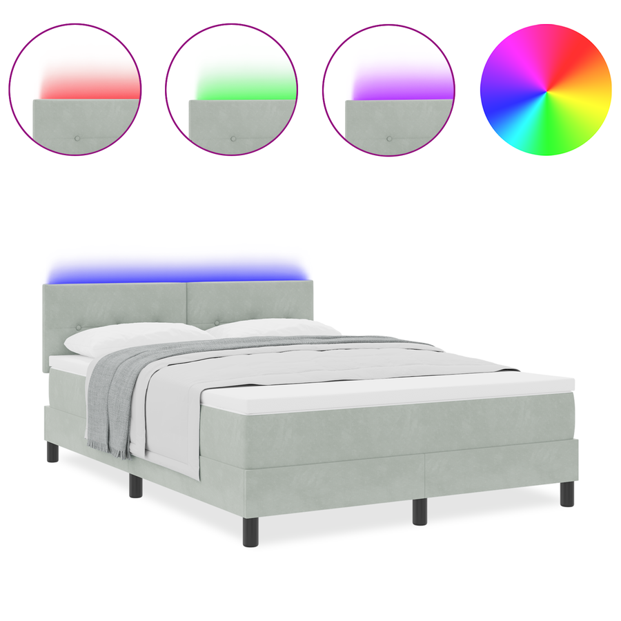 Boxspring Bed met Matras & LED Lichtgrijs 160x200 cm Fluweel