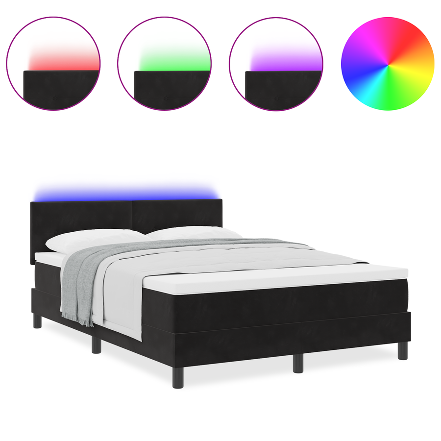 Boxspring Bed met Matras & LED Zwart 160x200 cm Fluweel