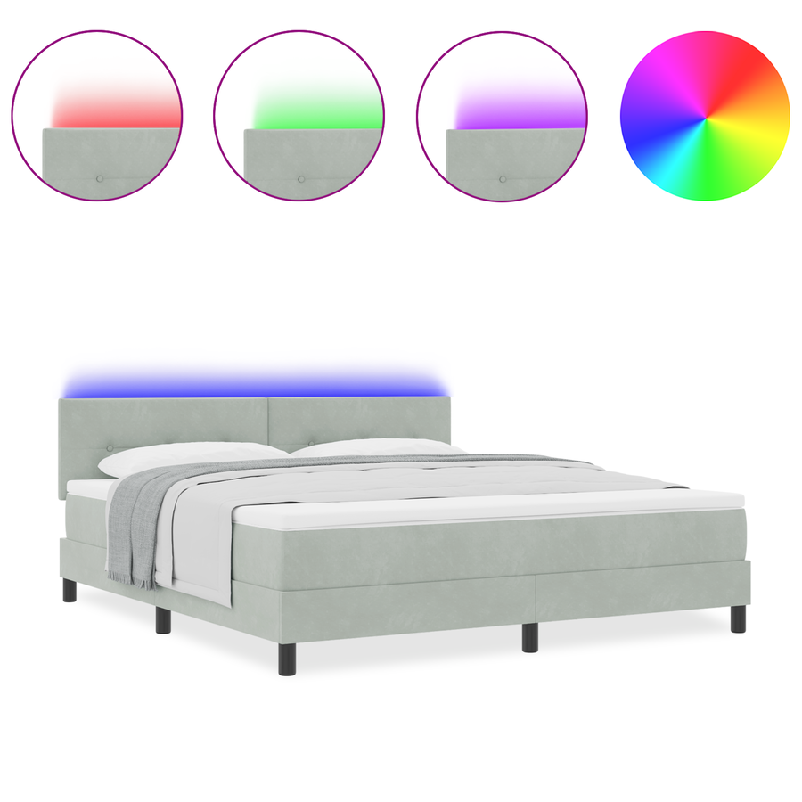 Boxspringbed met matras en LED fluweel lichtgrijs 180x200 cm