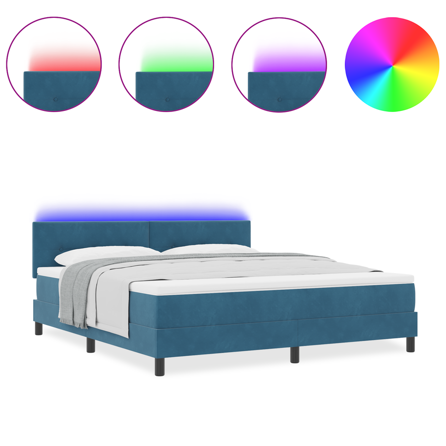 Boxspringbed met matras en LED fluweel donkerblauw 180x200 cm
