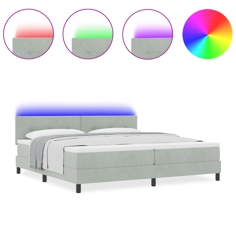 Boxspringbed met matras en LED fluweel lichtgrijs 200x200 cm