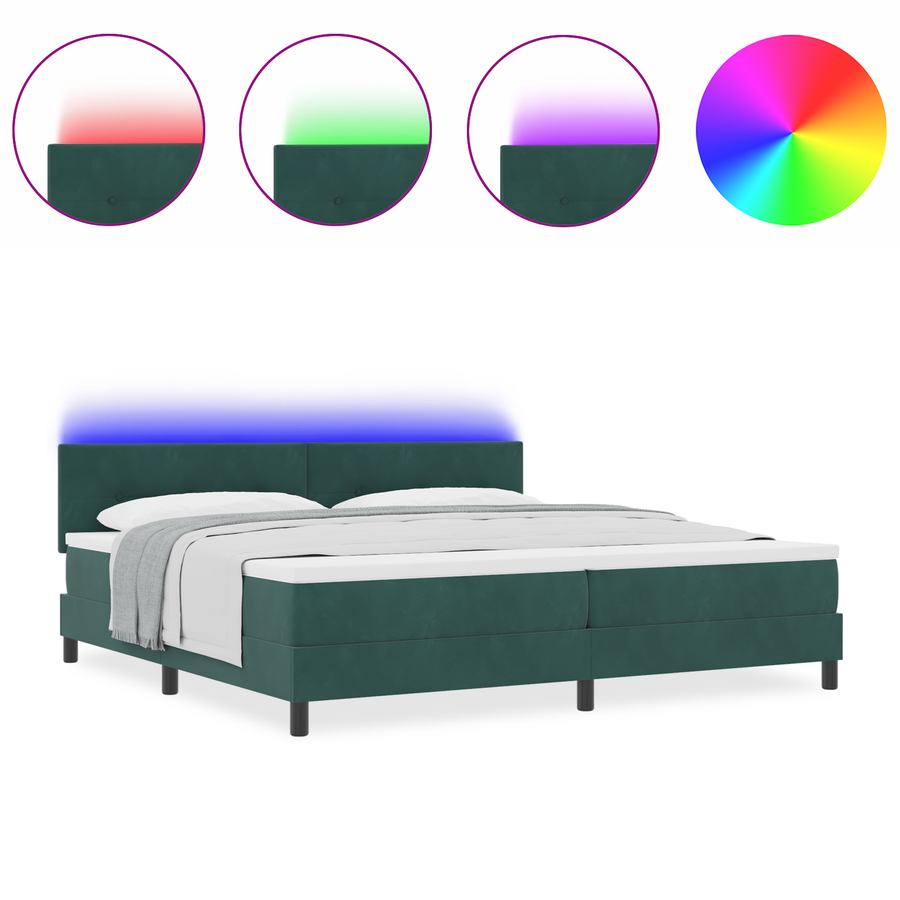 Boxspringbed met matras en LED fluweel donkergroen 200x200 cm