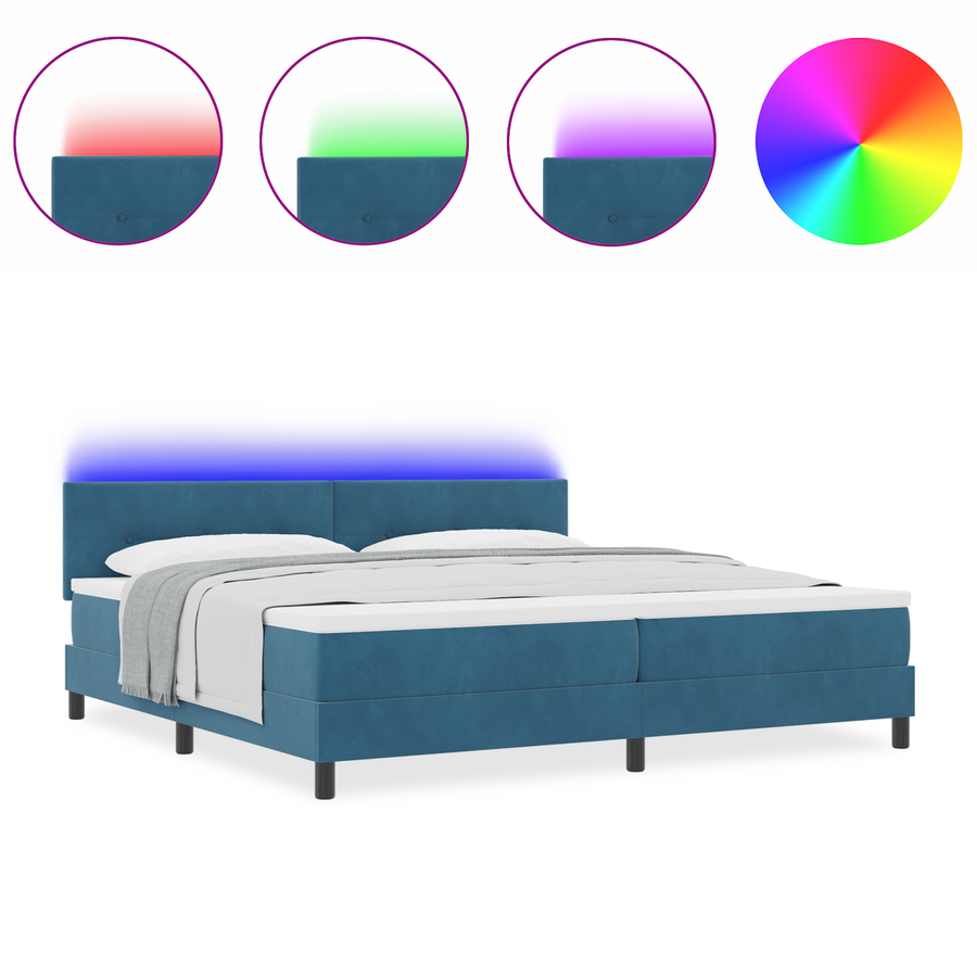 Boxspringbed met matras en LED fluweel donkerblauw 200x200 cm