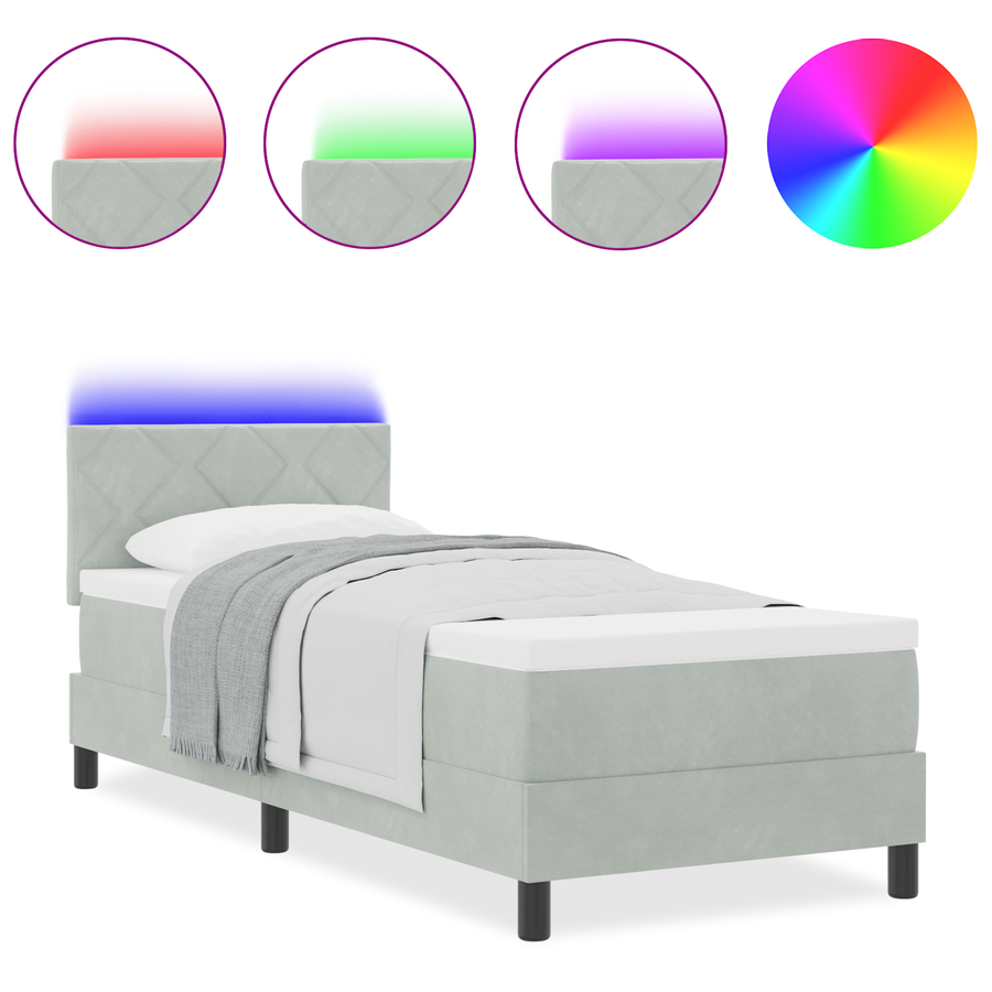 Boxspringbed met matras en LED fluweel lichtgrijs 80x200 cm