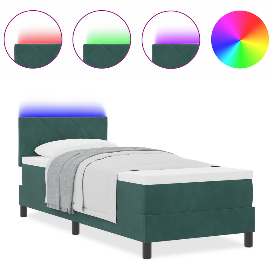 Boxspringbed met matras en LED fluweel donkergroen 80x200 cm