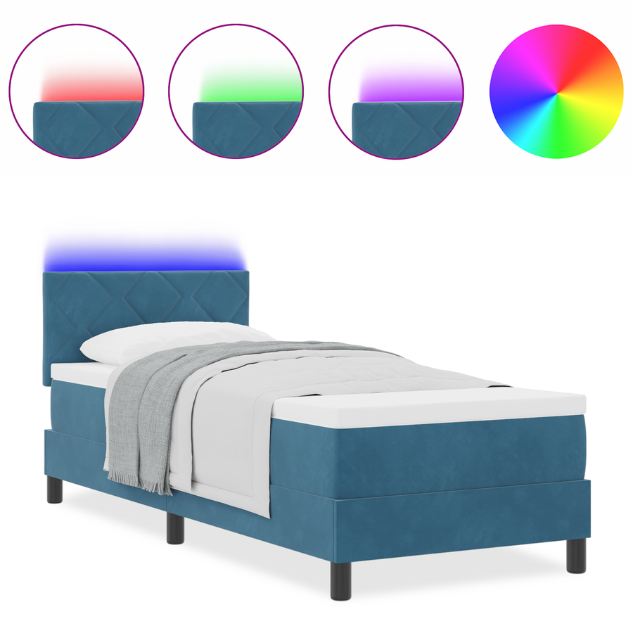 Boxspringbed met matras en LED fluweel donkerblauw 80x200 cm