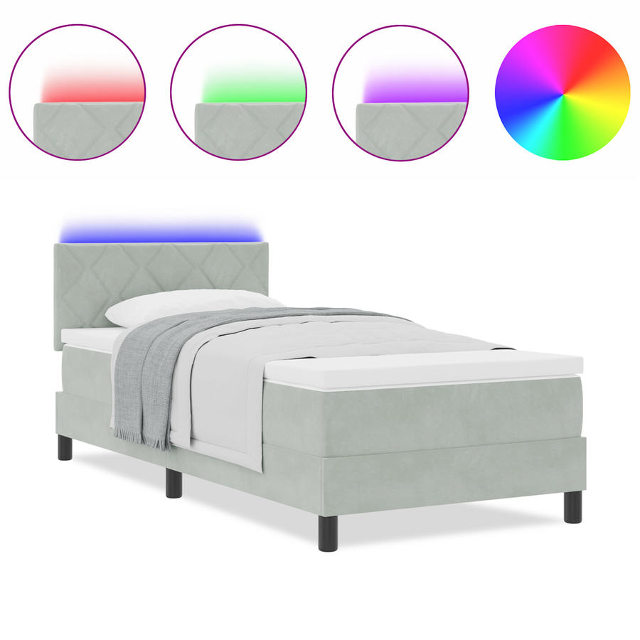Boxspringbed met matras en LED fluweel lichtgrijs 90x190 cm