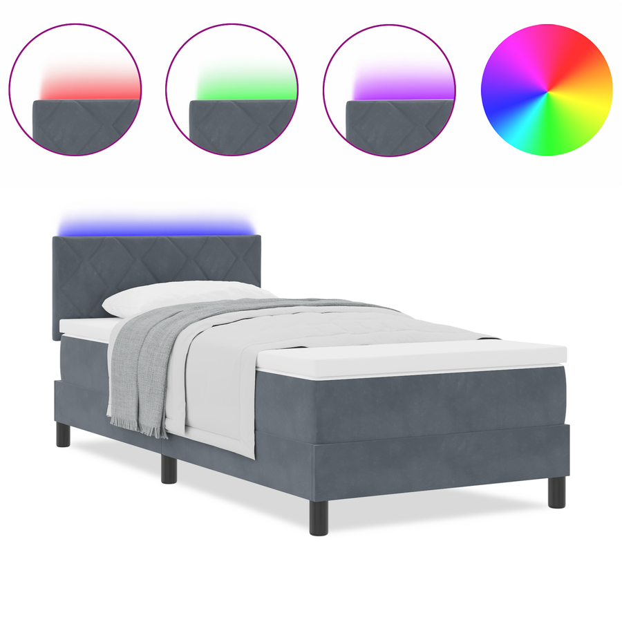 Boxspringbed met matras en LED fluweel donkergrijs 90x190 cm