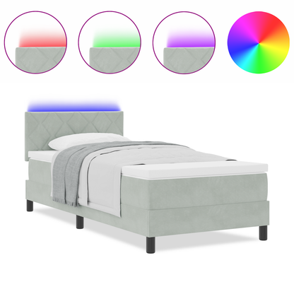Boxspringbed met matras en LED fluweel lichtgrijs 90x200 cm