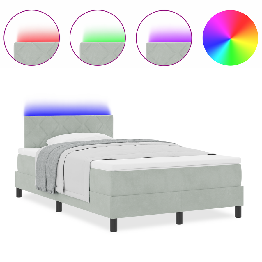 Boxspringbed met matras en LED fluweel lichtgrijs 120x200 cm