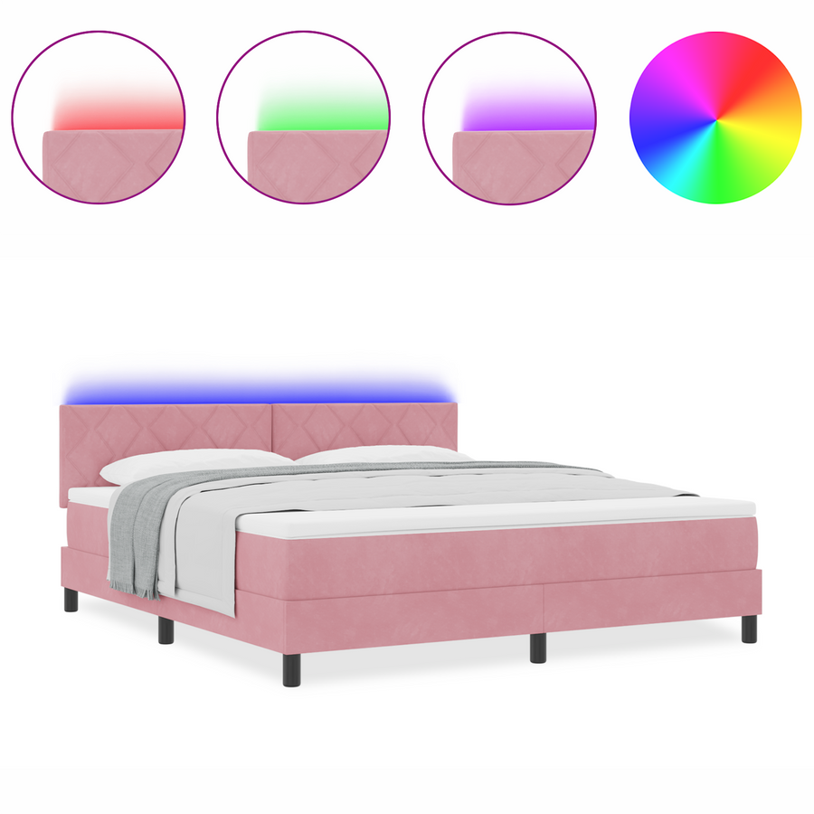 Boxspringbed met matras en LED fluweel roze 180x200 cm