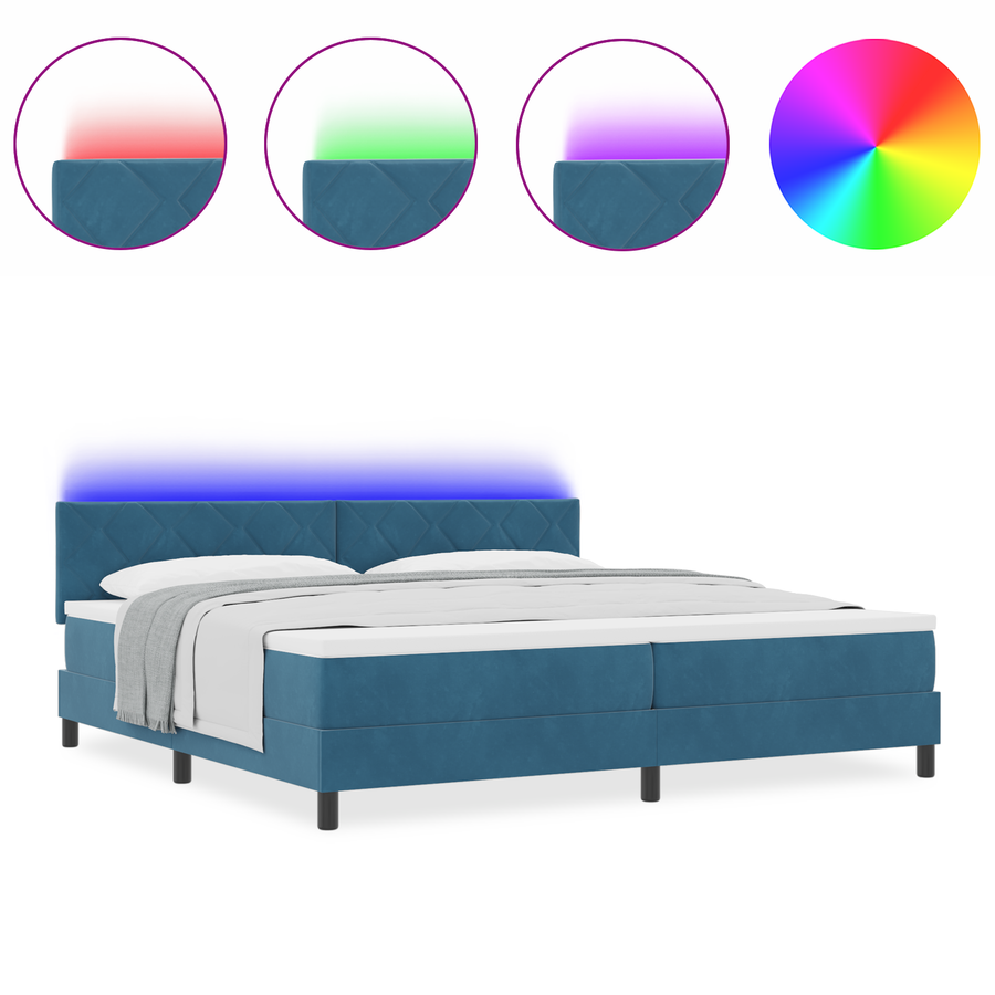 Boxspringbed met matras en LED fluweel donkerblauw 200x200 cm
