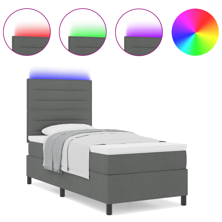 Boxspring Bed met Matras & LED Donkergrijs 80x200 cm Stof