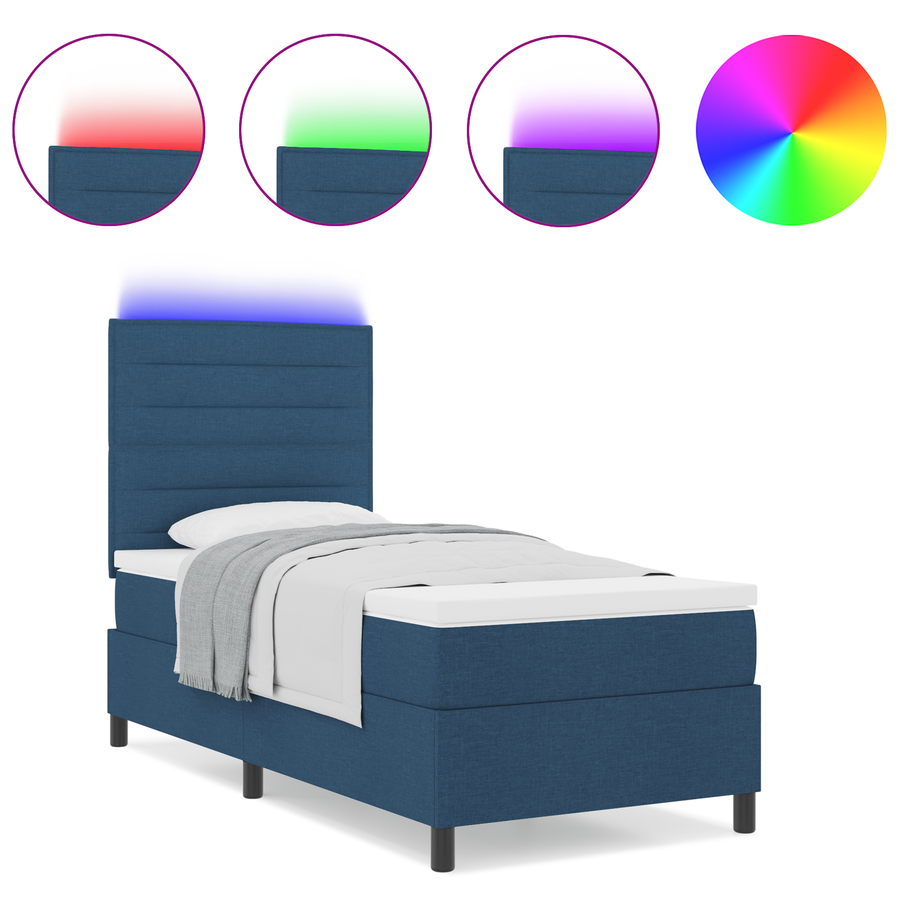 Boxspringbed met matras en LED stof blauw 90x200 cm