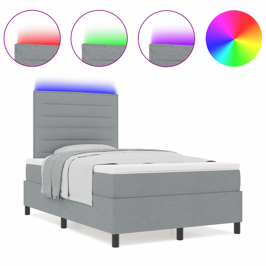 Boxspring Bed met Matras & LED Licht Licht Grijs 120x190 cm Stof