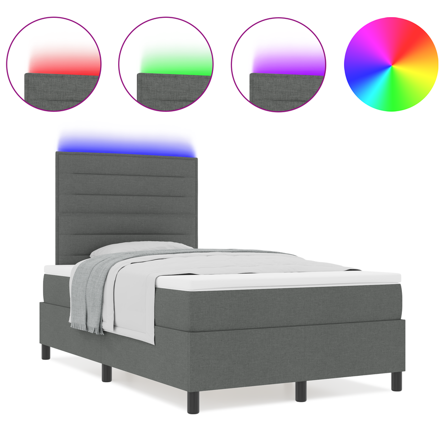 Boxspringbed met matras en LED stof donkergrijs 120x200 cm