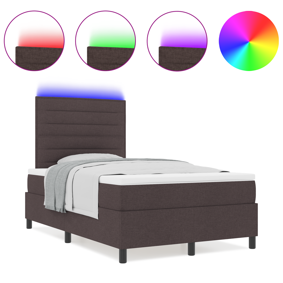 Boxspringbed met matras en LED stof donkerbruin 120x200 cm