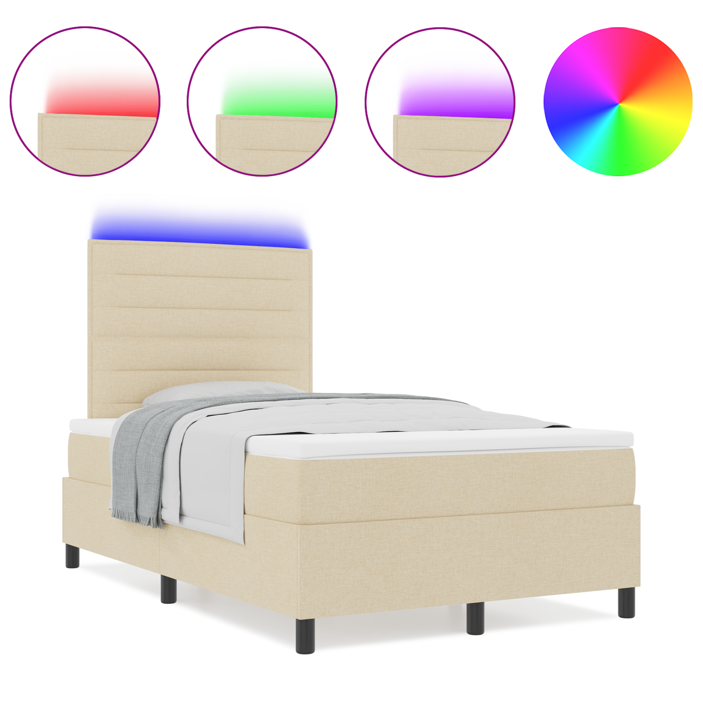Boxspringbed met matras en LED stof crèmekleurig 120x200 cm